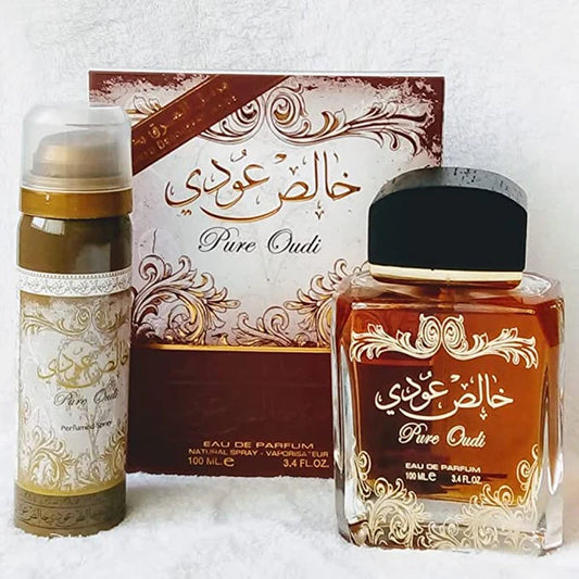 Pure Oudi by Lattafa 3.4oz EDP Spray +Deo for UNISEX